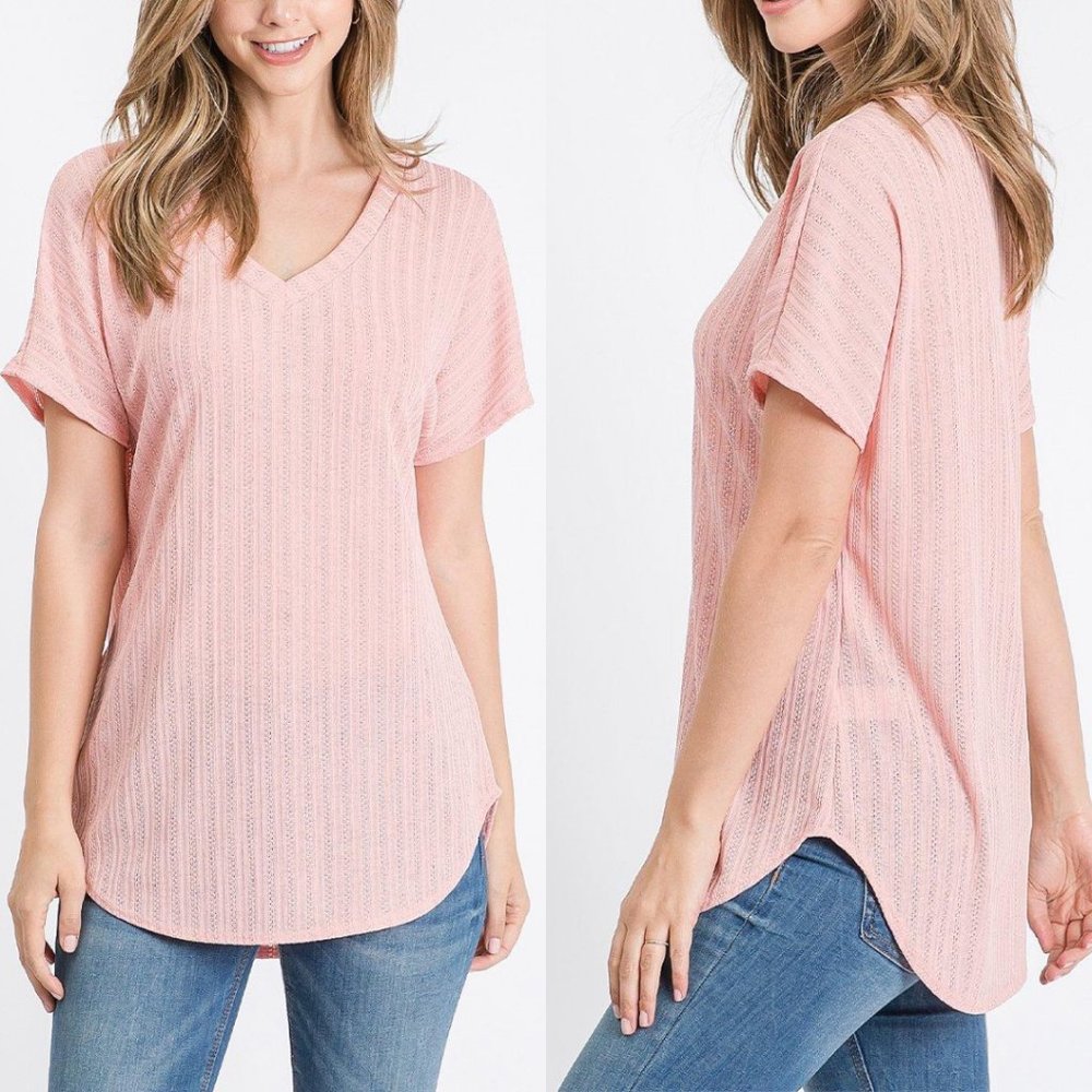 Peach Stripe V-Neck Top (NWOT)